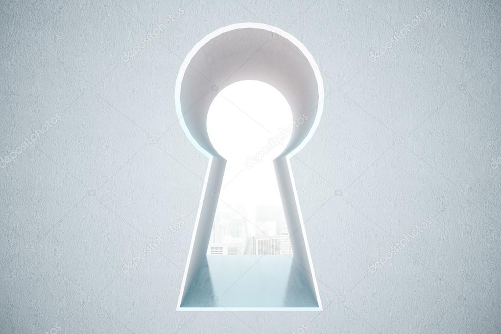 Keyhole opening with city view