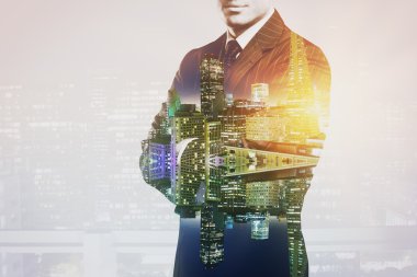 Adam şehir arka plan multiexposure