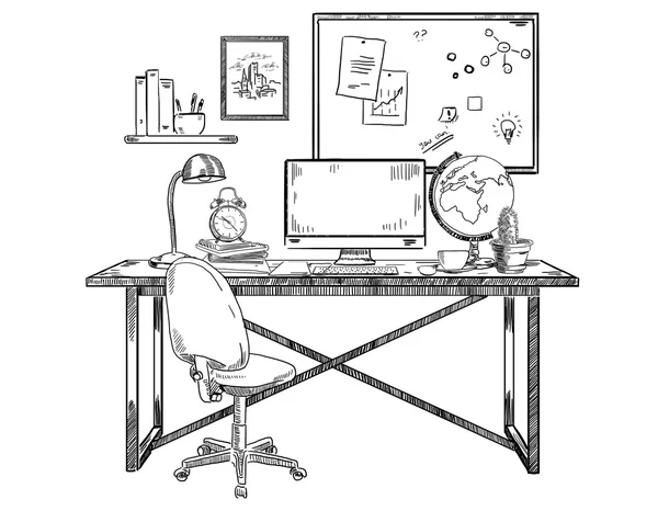 Γραφείο εργασίας σκίτσο — Φωτογραφία Αρχείου