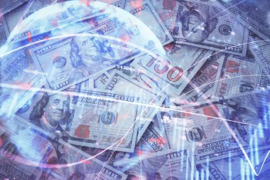 Önx grafiğinin arka plandaki dolarları iki katına çıkarması. Finans piyasası kavramı.