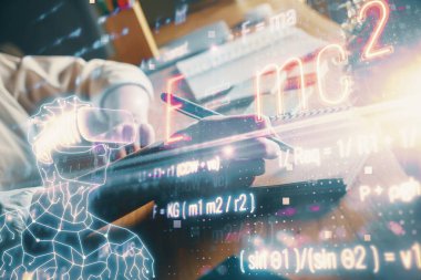 Fen formülü hologramı, kadınların ellerinin altyapısını belirler. Öğrenim anlayışı. Çift pozlama