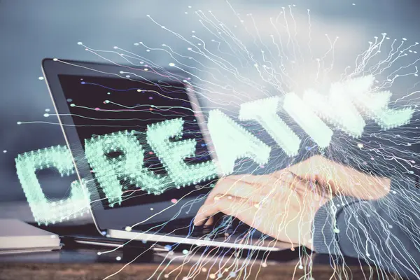 Start-up-Zeichnungen mit Geschäftsleuten, die am Computer im Hintergrund arbeiten. Teamwork-Konzept Doppelbelastung. — Stockfoto