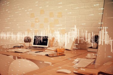 Hisse senedi borsası çizimine ve ofis iç planına çok maruz kalmış. Mali analiz kavramı.