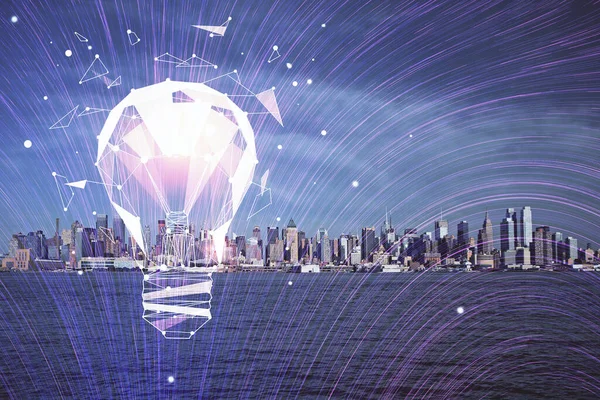 Multi Exponering Glödlampa Hologram Ritning Och Stadsbild Bakgrund Begreppet Idé — Stockfoto