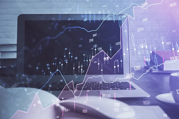 Holograma Gráfico Del Mercado Forex Computadora Personal Segundo Plano Exposición — Foto de Stock