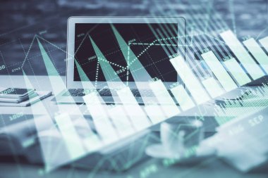 Borsa grafiği ve bilgisayar geçmişi olan tablolar. Çifte maruziyet. Mali analiz kavramı.