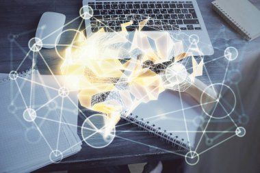 Arka planda beyin hologramıyla el yazısına çok maruz kalmış. Öğrenme kavramı.