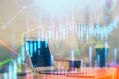 Borsa grafiği ve bilgisayar geçmişi olan tablolar. Çifte maruziyet. Mali analiz kavramı.