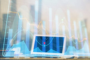 Borsa grafiği ve bilgisayar geçmişi olan tablolar. Çifte maruziyet. Mali analiz kavramı.