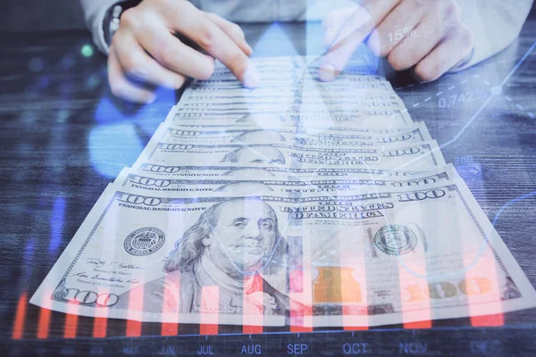 Forx Grafiği Hologram Amerikan Dolarları Insan Eli Çizimleri Teknik Analiz — Stok fotoğraf