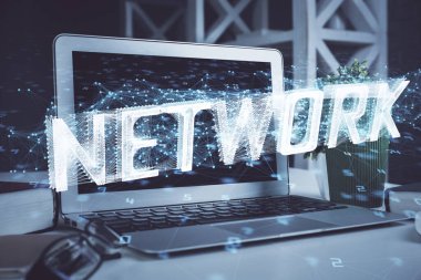 Kişisel bilgisayar ve teknik tema çizimi ile masaüstü çok açıkta. Büyük Veri Kavramı.