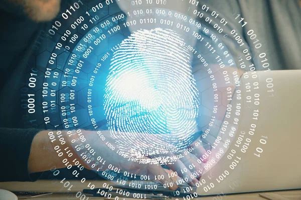 Fingerprint 그램은 컴퓨터에서 일하는 사업가와 만들어 졌습니다 — 스톡 사진