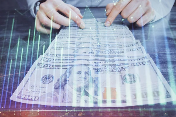 Multi Exponering Forex Diagram Rita Hologram Och Usa Dollar Räkningar — Stockfoto