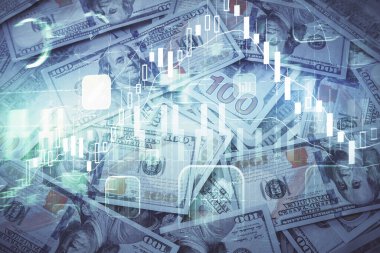 Önx grafiğinin arka plandaki dolarları iki katına çıkarması. Finans piyasası kavramı.