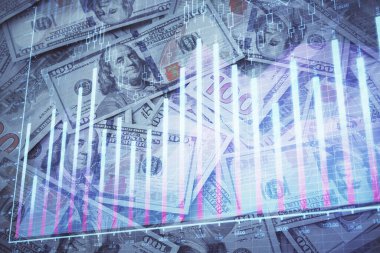 Önx grafiğinin arka plandaki dolarları iki katına çıkarması. Finans piyasası kavramı.