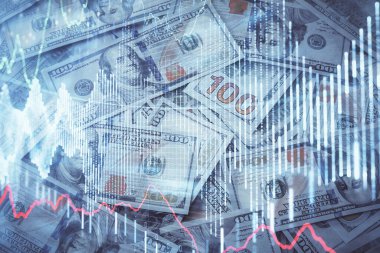 Önx grafiğinin arka plandaki dolarları iki katına çıkarması. Finans piyasası kavramı.