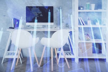 Hisse senedi borsası çizimine ve ofis iç planına çok maruz kalmış. Mali analiz kavramı.