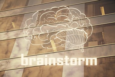 Şehir manzarası arkaplanı üzerinde başlangıç teması çizimlerinin çifte pozlandırılması. Başarı kavramı.