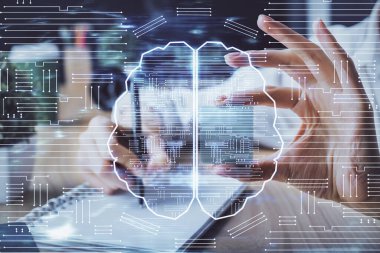 Arka planda beyin hologramıyla el yazısına çok maruz kalmış. Öğrenme kavramı.