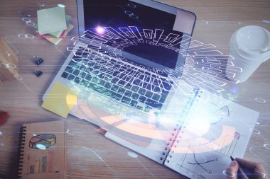 Teknoloji temalı insan elleri çift pozlama çizimleri.