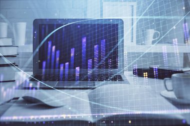 Borsa grafiği ve bilgisayar geçmişi olan tablolar. Çifte maruziyet. Mali analiz kavramı.