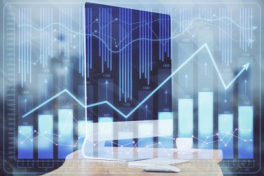 Forx çizelgesine ve bilgisayarla çalışma alanına çift pozlama. Uluslararası çevrimiçi ticaret kavramı.