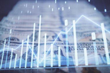 Önx grafiğinin arka plandaki dolarları iki katına çıkarması. Finans piyasası kavramı.