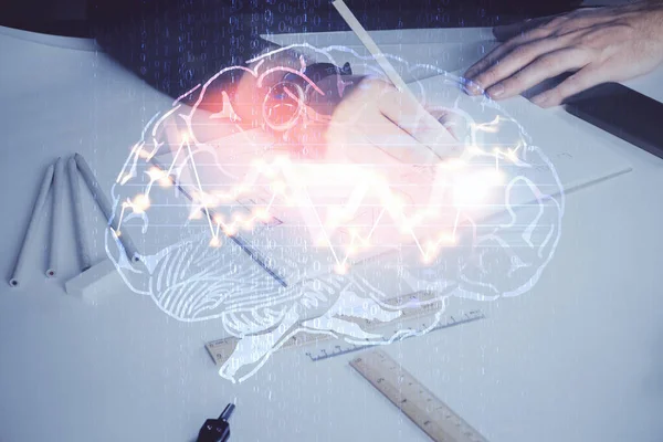 Багаторазова піктограма експозиції мозку з фоном рук людини . — стокове фото