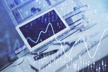 Borsa grafiği ve bilgisayar geçmişi olan tablolar. Çifte maruziyet. Mali analiz kavramı.