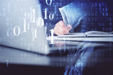 Teknoloji temalı insan elleri çift pozlama çizimleri.