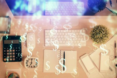 Bilgisayarla önx grafik arkaplanının çok açılımlı çizimi. Finansal analiz kavramı. Üst görünüm.