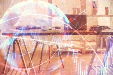 Hisse senedi borsası çizimine ve ofis iç planına çok maruz kalmış. Mali analiz kavramı.