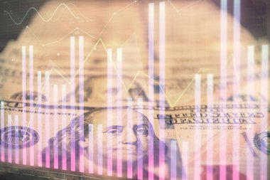 Önx grafiğinin arka plandaki dolarları iki katına çıkarması. Finans piyasası kavramı.