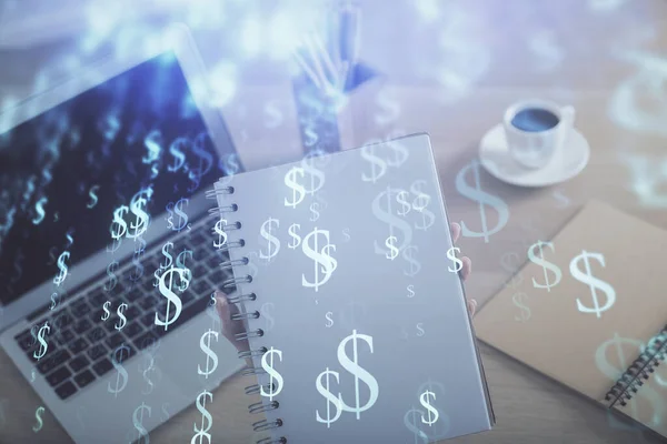 Dubbel exponering av affärskvinna händer skriva på dator och forex diagram hologram ritning. Begreppet finansiell analys. — Stockfoto