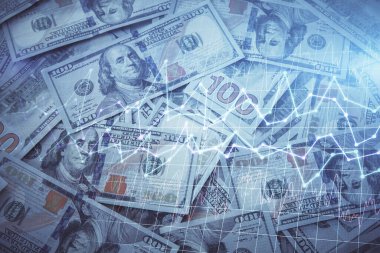 Önx grafiğinin arka plandaki dolarları iki katına çıkarması. Finans piyasası kavramı.