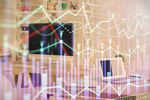 Двойное обнажение чертежа финансового графа и внутреннего фона офиса. концепция фондового рынка. — стоковое фото