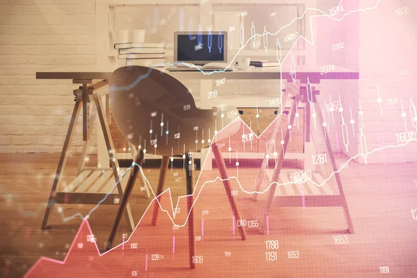 Finansal grafik çizimi ve ofis içi arka planının çoklu pozu. Pazar analizi kavramı. — Stok fotoğraf