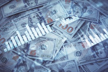 Önx grafiğinin arka plandaki dolarları iki katına çıkarması. Finans piyasası kavramı.