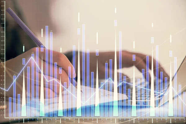 Dubbel exponering av affärskvinna händer skriva på dator och forex diagram hologram ritning. Begreppet finansiell analys. — Stockfoto