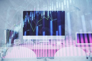 Hisse senedi borsası çizimine ve ofis iç planına çok maruz kalmış. Mali analiz kavramı.