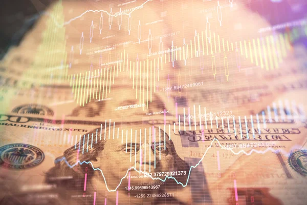 Önx grafiğinin arka plandaki dolarları iki katına çıkarması. Finans piyasası kavramı.