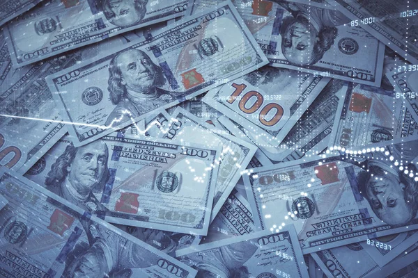 Doble exposición de gráfico de divisas dibujo sobre nosotros dólares fondo de la factura. Concepto de mercados financieros. —  Fotos de Stock
