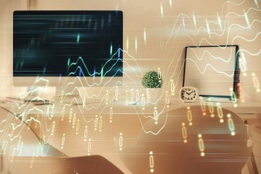 Hisse senedi borsası çizimine ve ofis iç planına çok maruz kalmış. Mali analiz kavramı.