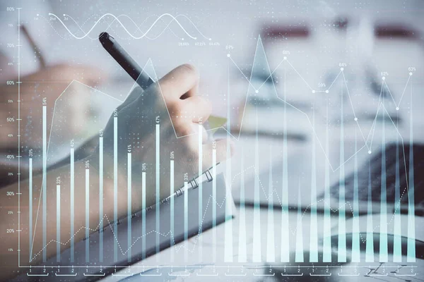 Dubbel exponering av forex diagram rita över människor som tar anteckningar bakgrund. Begreppet finansiell analys — Stockfoto