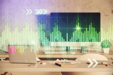 Finansal grafik çizimi ve ofis içi arka planının çoklu pozu. Pazar analizi kavramı.