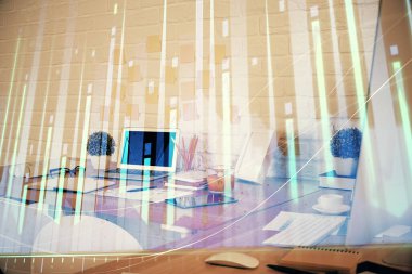 Hisse senedi borsası çizimine ve ofis iç planına çok maruz kalmış. Mali analiz kavramı.