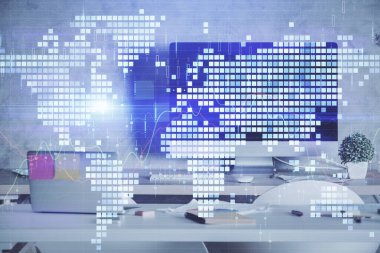 İş teması çizimi ve ofis içi arka planına çifte maruz kalma. Başarı kavramı