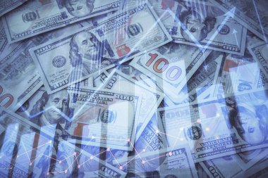 Önx grafiğinin arka plandaki dolarları iki katına çıkarması. Finans piyasası kavramı.