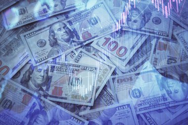 Önx grafiğinin arka plandaki dolarları iki katına çıkarması. Finans piyasası kavramı.