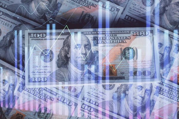 Multi expozíció forex chart rajz felettünk dollár számla háttér. A pénzügyi sikerpiacok fogalma. — Stock Fotó